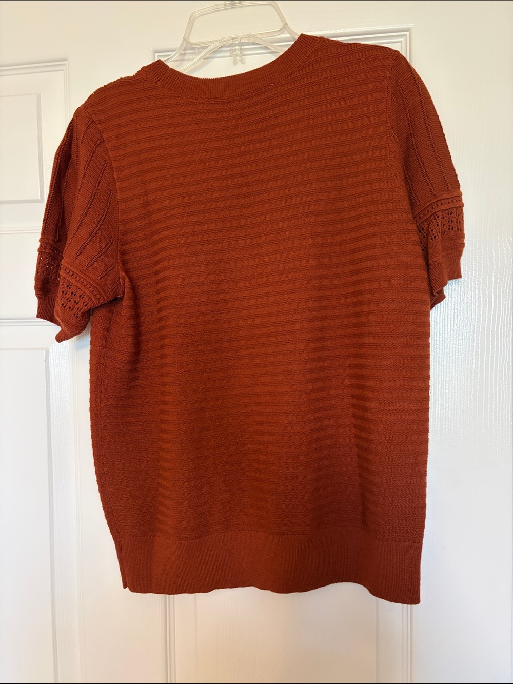 LOFT Rust Eyelet Yoke Ruffle Knit Top - Picture 3 of 3